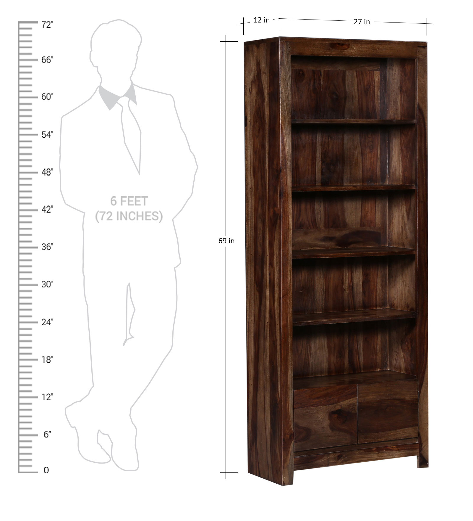 Fothmon Book Shelf with Two Drawers in Provincial Teak Finish